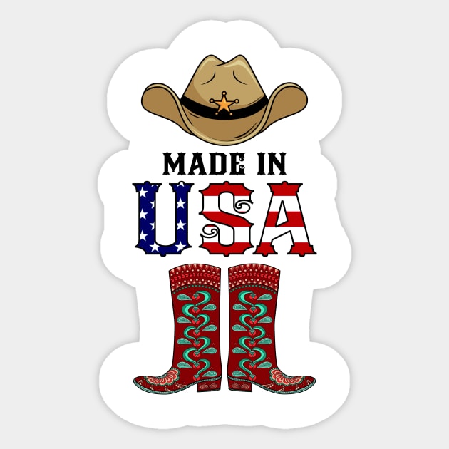 Made In Usa Cowboy Patriotic American Sticker by ArtbyJester